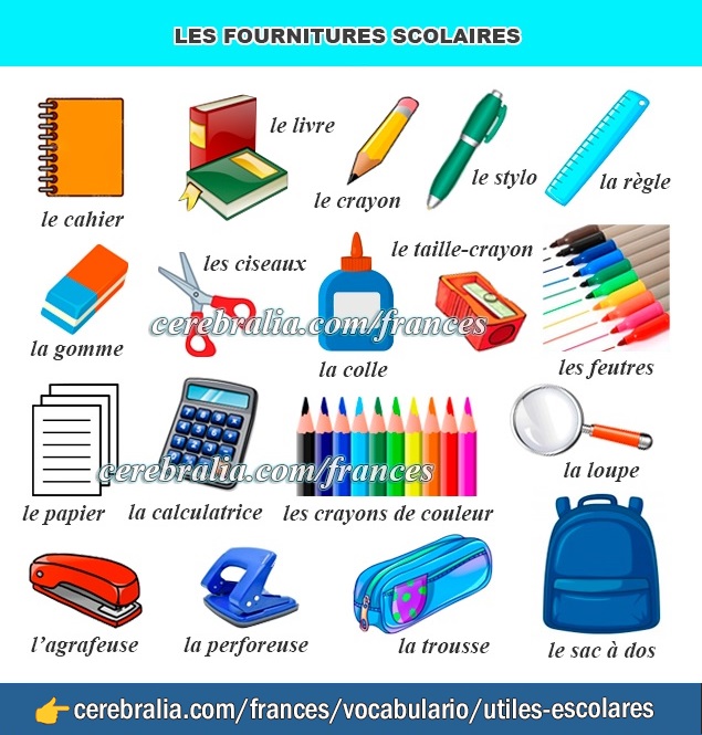 Los útiles escolares en francés