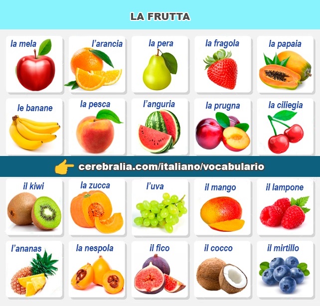 Las frutas en italiano